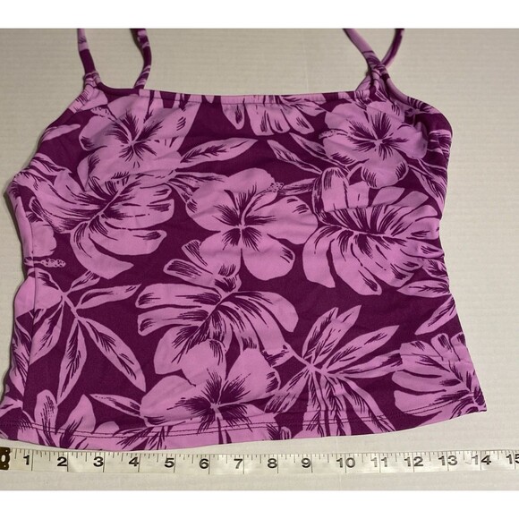90s Leilani tankini Purple Hibiscus floral top (10) & bottoms (8) USA Made Y2K - Picture 7 of 14